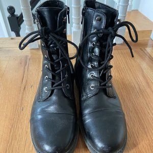 SIZE 8 Black Vegan Leather Lace-up Moto Boots